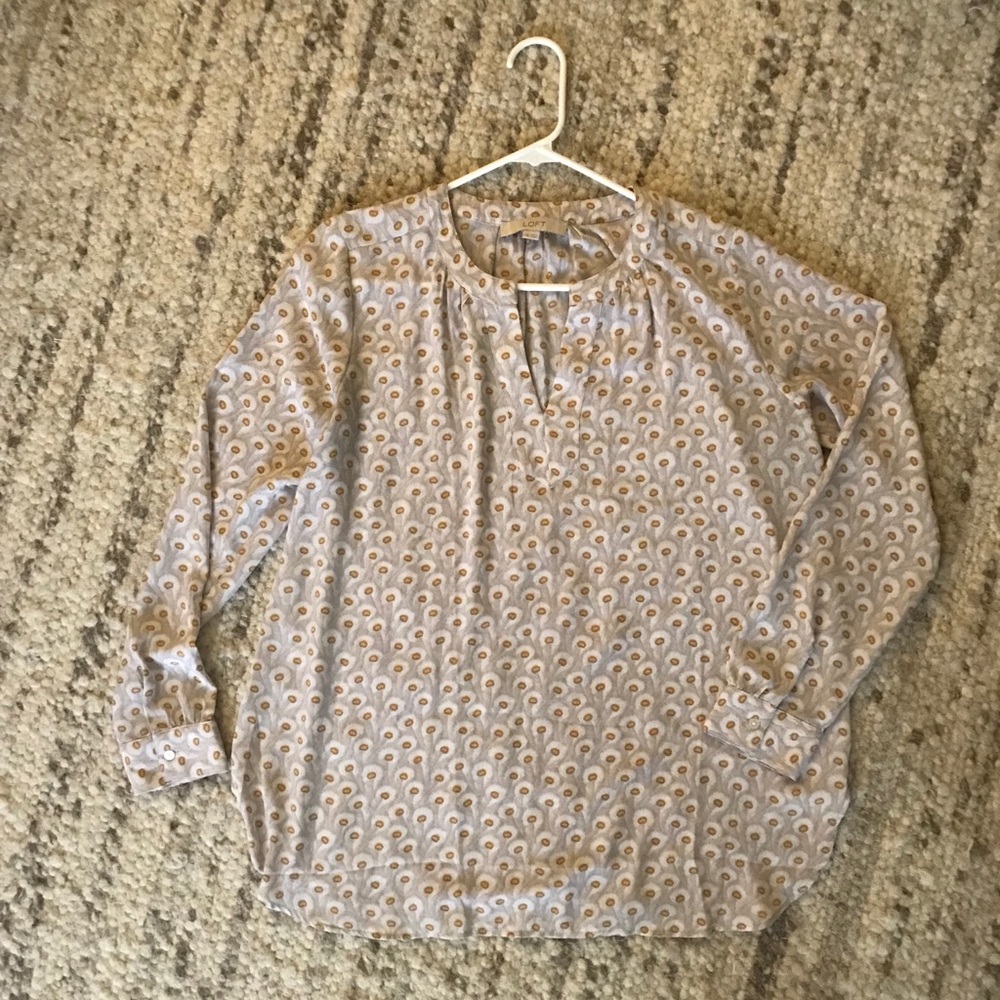 LOFT Beige and White Patterned Blouse